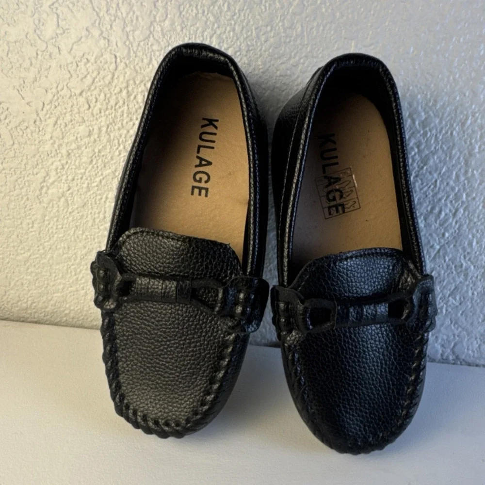 KULAGE Boys Black Loafer Bow Accent Slip On Shoes EU 28 US 11 Toddler